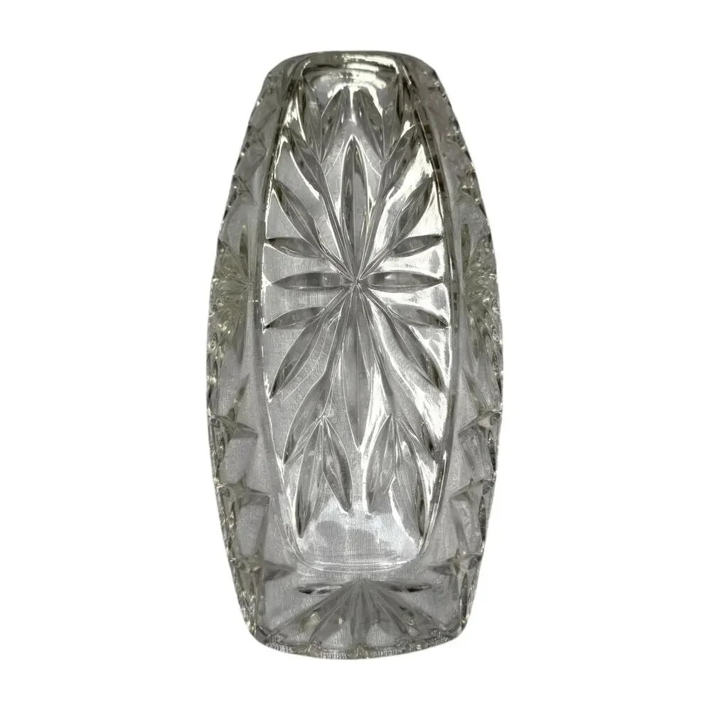 Vintage Pressed Glass Celery Relish Dish Starburst Leaf 9 Inch Clear - Picture 2 of 6